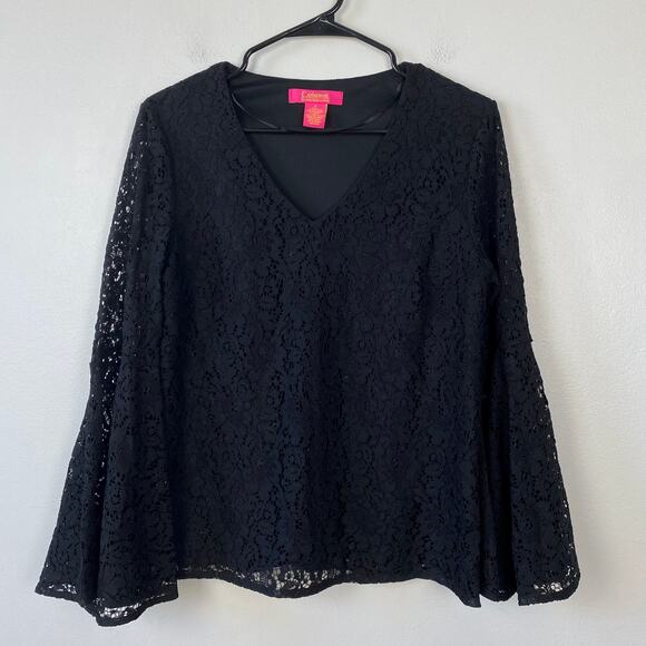 Catherine Malandrino Flare Sleeve Blouse Lace V-neck Dramatic Whimsygoth Small - Picture 2 of 8